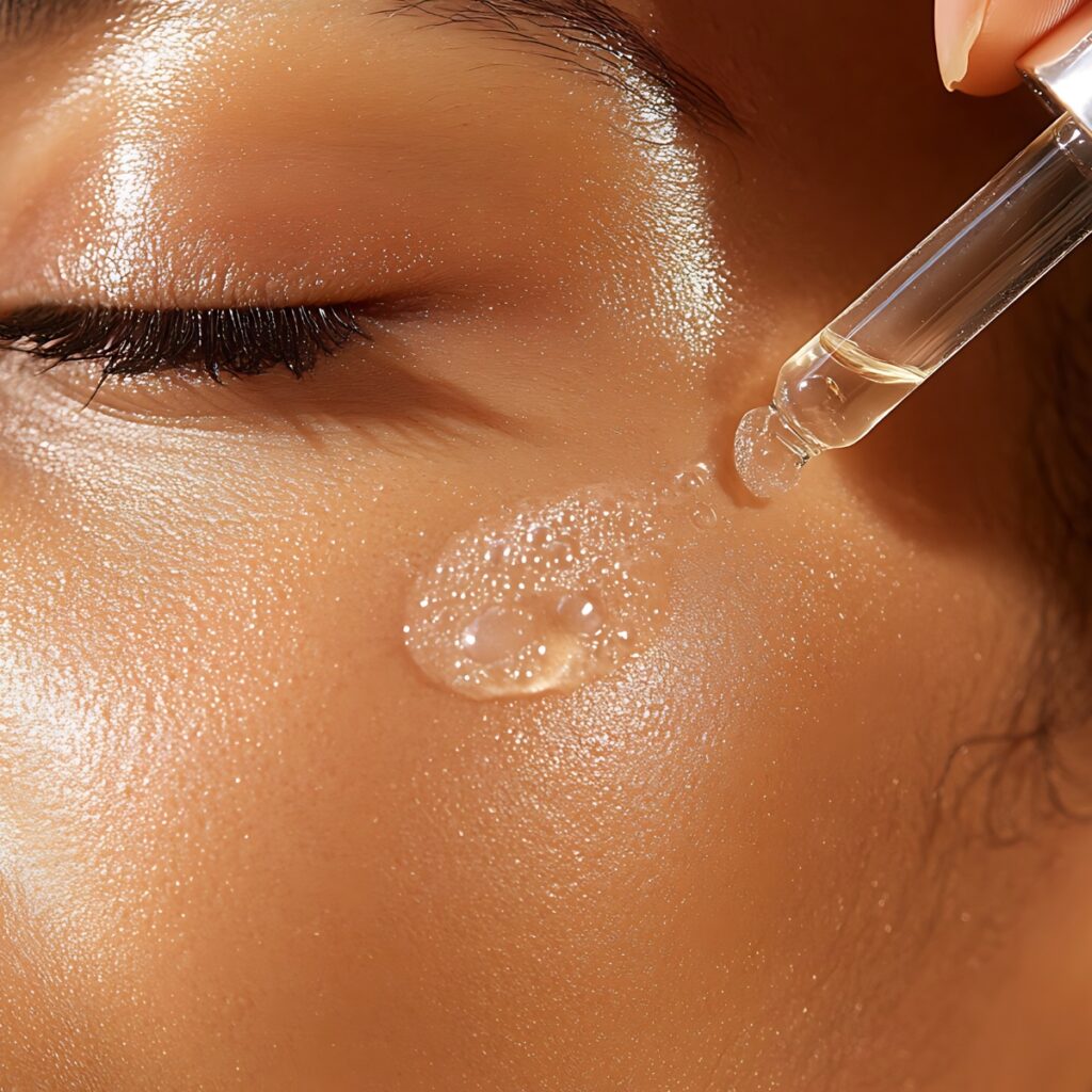 Woman applying a facial treatment